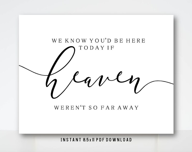 Instant Download Baby Shower We Know You/'d Be Here Today If Heaven Weren/'t So Far Away -PRINTABLE SIGN For Wedding Party