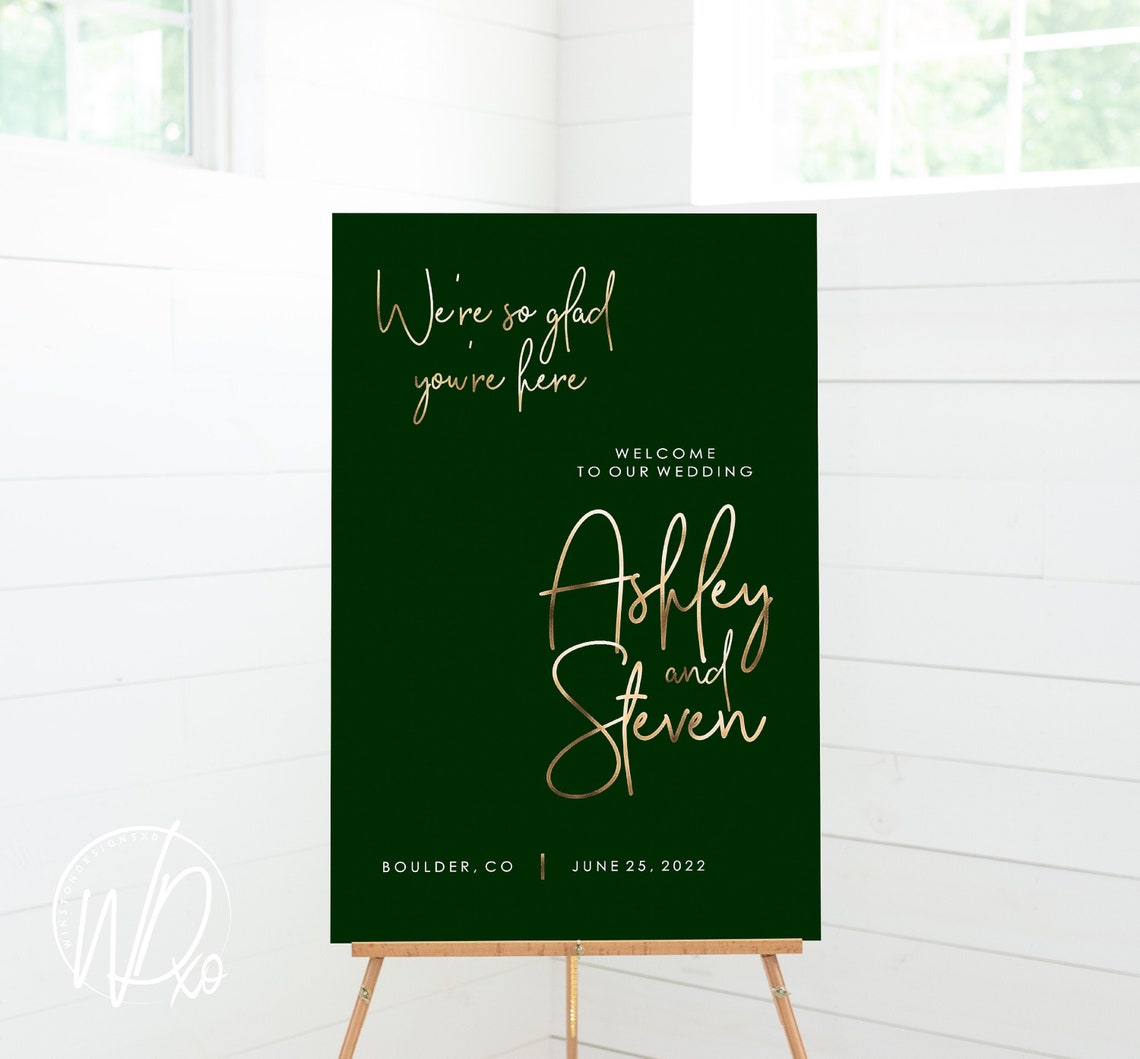 Wedding Welcome Sign 12x18 18x24 or 24x36 Modern Dark image 1