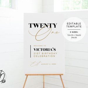 21st Birthday Welcome Sign | Editable Template | Instant Download ...