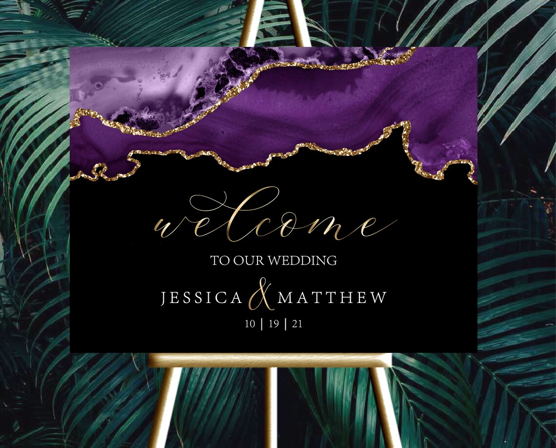 Wedding Welcome Sign 12x18 18x24 or 24x36 Dark Purple image 1