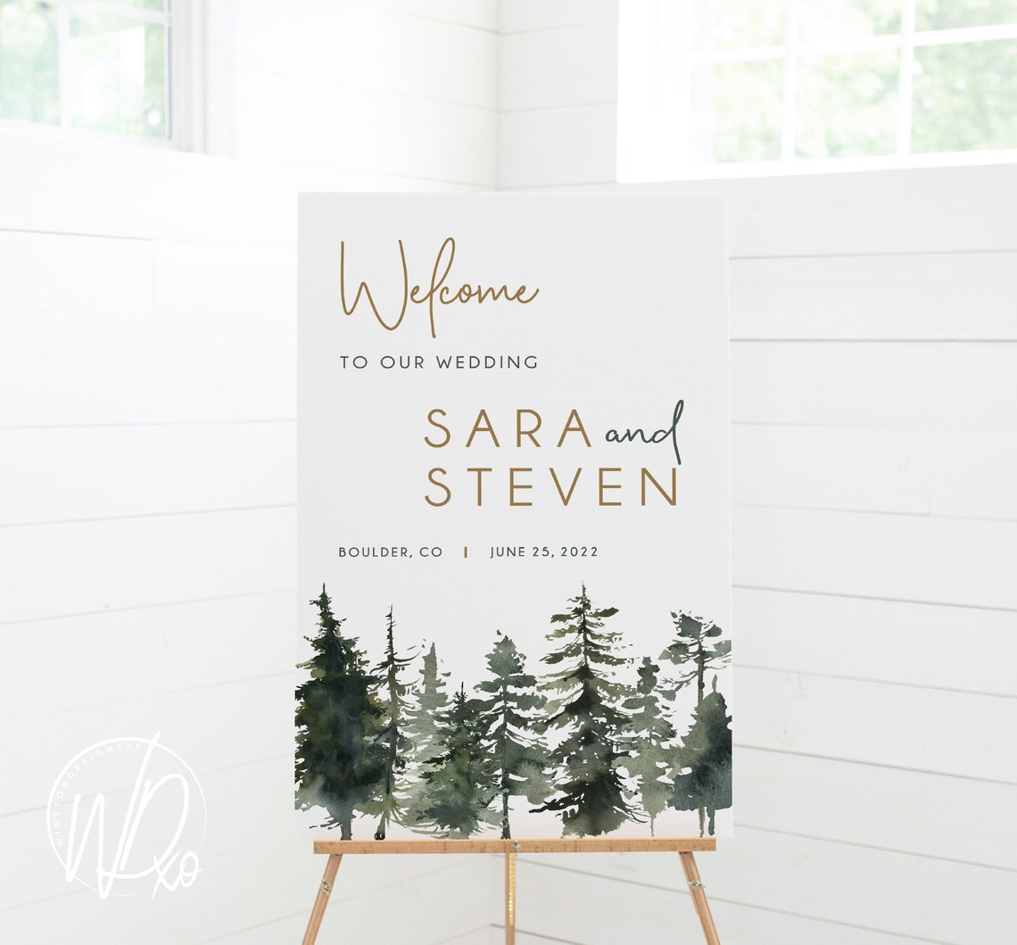 Wedding Welcome Sign 12x18 18x24 or 24x36 Dark Green image 1