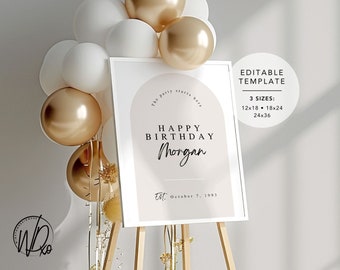 Birthday Party Welcome Sign |  Editable Template | Instant Download | Edit FREE in Canva | Sizes 12x18, 18x24, 24x36 | Modern Neutral Taupe