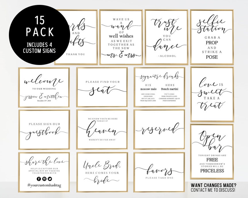 15 Pack Package Bundle (Involves 4 custom made indications!) - Wedding ceremony PRINTABLE Indications! Instantaneous Down load - (custom made signs or symptoms well prepared in 24 several hours) Revolutionary image about Free Printable Custom Signs titled 15 Pack Package Package (Consists of 4 personalized signs and symptoms!) - Marriage ceremony PRINTABLE Symptoms! Quick Down load - (tailor made signs or symptoms well prepared inside 24 hrs) Progressive