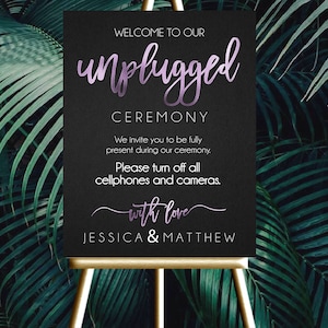 Unplugged Ceremony Sign |  12x18, 18x24 or 24x36 | Black & Lilac Purple Foil | Digital files JPEG+PDF | Customized by ME within 48 hours