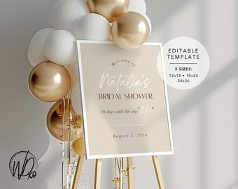 ブライダル シャワー ウェルカム サイン | 編集可能なテンプレート | すぐにダウンロード | Canva で無料で編集 | サイズ 12x18、18x24、24x36 | ニュートラル タン ブラウン