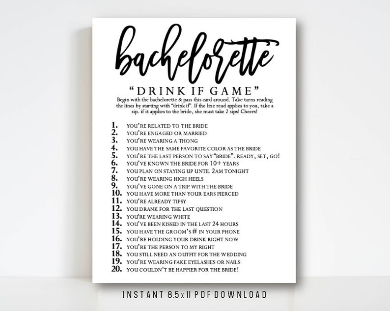 Bachelorette Drink If Game PRINTABLE GAME Instant - Etsy
