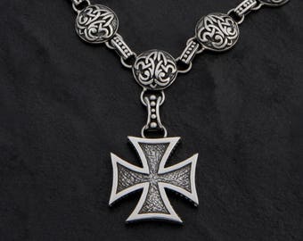 Maltese Cross Jewelry/Fleur de Lis Jewelry/Sterling Silver Necklace/Silver Necklace/Designer Necklace/Unique Necklace/Hand Made Jewelry