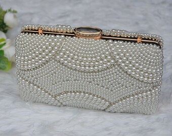 Ivory Pearl Beaded Clutch Wedding Clutch Bridal Clutch Pearl Clutch Evening Bag