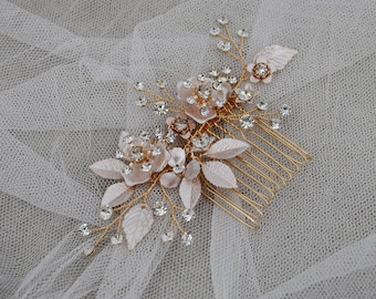 Gold Floral Bridal Comb Floral Wedding Hair Comb Bridal Crystal Hair comb Wedding Hair Accessory