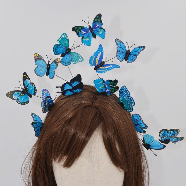 3D Blue Butterfly Fairy Crown Headband Hair Piece Accessory Gala Party Goddess Princess Cosplay