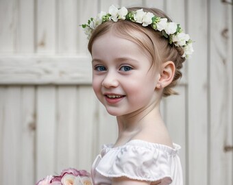 Kids floral crown flower girl crown Wedding Flower crowns First Communion Crown