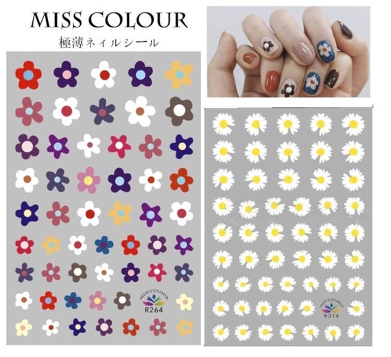Flower Nail Stickers Daisy Nail Decals Nail Sticker Nail Art Etsy