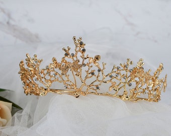 Vintage Crown Baroque Gold Tiara Bridal Hair Accessories Dragonfly Party Tiara