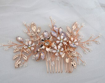 Rose Gold Floral l Hair Comb Wedding Hair Comb Bridal Headpieces Wedding Comb