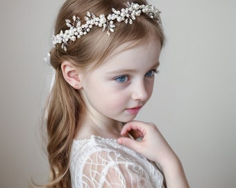 Flower Girl Crown First Communion Headband Flower Girl Tiara Pearls crystal Halo
