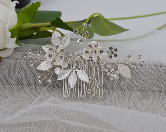 Silver Floral Bridal Comb Floral Wedding Hair Comb Bridal Crystal Hair comb Wedding Hair Accessory