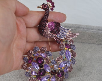 Luxury Purple Peacock Gold-tone Brooch Bird Brooch Peacock Pendant Gift for Her