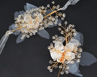 Crystal Beads Flowers Corsage Boutonniere Wedding Corsage Wrist Floral Corsage