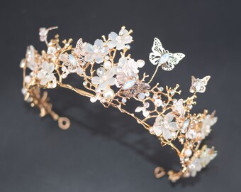 Gold Bridal Headpiece Vintage Butterflies Tiara Crown Headpieces Hair Crown