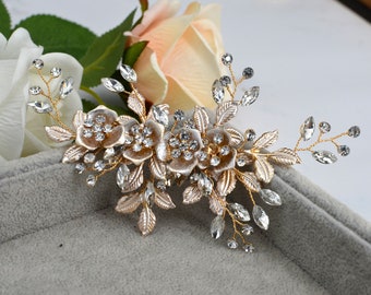 Gold Flower Bridal Hair Pin Wedding Hair Clip with Rhinestone Bridal Headpiece