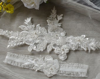 Floral Lace Bridal Wedding Garter Vintage White Pearl Garter for Bride