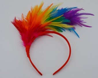 Rainbow Feather Fascinator Rainbow Headpiece Furry Costume Hair Gay Pride Festival Mardi Gras Macaw Parrot Cosplay Flapper Hat Party