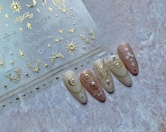 Gold Crescent Moon Sun Star Nail sticker Celestial Sky Nail Decal Mythological Totem Nail Sticker