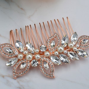 Rose Gold Wedding Hair Comb Crystal Leaf Wedding Hairpiece Bridal Hair Comb Clip zdjęcie 5