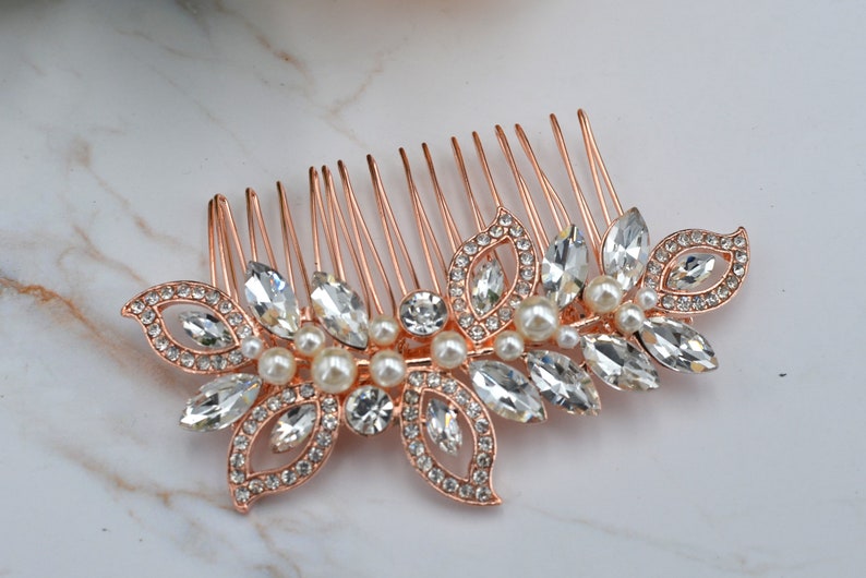 Rose Gold Wedding Hair Comb Crystal Leaf Wedding Hairpiece Bridal Hair Comb Clip zdjęcie 5