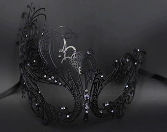 Elegant Black Half Venetian Mask Black Masks with Purple Rhinestones Masquerade Mask Masquerade Ball Mask Mardi Gras Mask