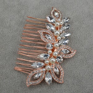 Rose Gold Wedding Hair Comb Crystal Leaf Wedding Hairpiece Bridal Hair Comb Clip zdjęcie 4