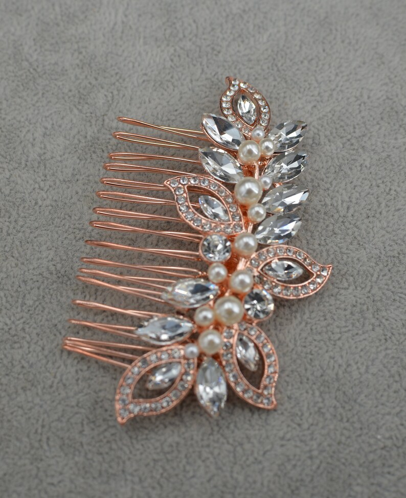 Rose Gold Wedding Hair Comb Crystal Leaf Wedding Hairpiece Bridal Hair Comb Clip zdjęcie 4