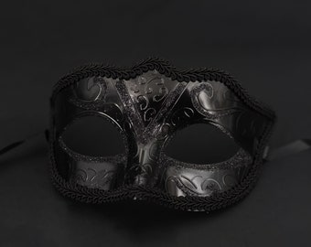 Mens or Ladies Midnight Black Masquerade Mask Black Venetian masquerade mask