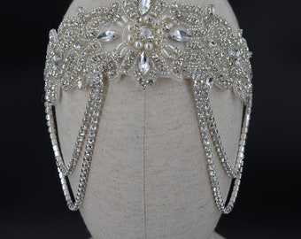 Chain 1920s Wedding Crystal Headband Bridal Headpiece flapper Gatsby Headband