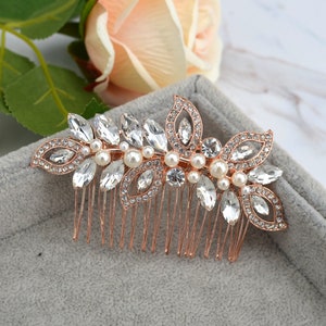 Rose Gold Wedding Hair Comb Crystal Leaf Wedding Hairpiece Bridal Hair Comb Clip zdjęcie 1