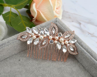 Rose Gold Wedding Hair Comb Crystal Leaf Wedding Hairpiece Bridal Hair Comb Clip
