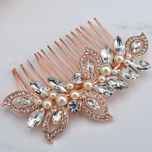 Rose Gold Wedding Hair Comb Crystal Leaf Wedding Hairpiece Bridal Hair Comb Clip zdjęcie 3