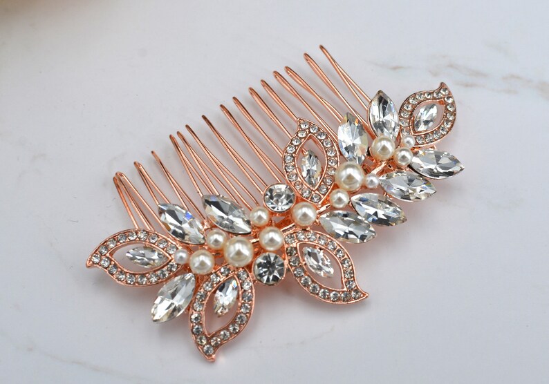 Rose Gold Wedding Hair Comb Crystal Leaf Wedding Hairpiece Bridal Hair Comb Clip zdjęcie 3