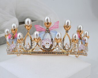 Princess Tiaras For Girls birthday Crown Crystal Tiara Butterfly Crown