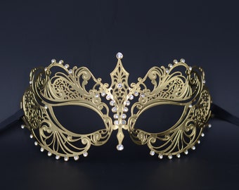 Gold Themed Half Venetian Mask Masquerade Ball Mask Filigree Laser Cut Masquerad
