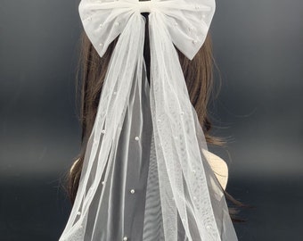 Wedding Veil Tulle Pearl Bride Hair Bow Veil Alternative Pearl Veil Bride Veil