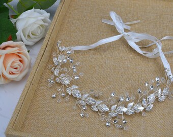 Silver Crystal Leaf Hair Vine Bridal Hair Band Wedding Headband Rhinestone