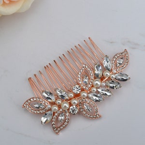 Rose Gold Wedding Hair Comb Crystal Leaf Wedding Hairpiece Bridal Hair Comb Clip zdjęcie 2