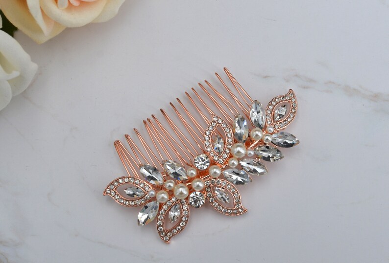 Rose Gold Wedding Hair Comb Crystal Leaf Wedding Hairpiece Bridal Hair Comb Clip zdjęcie 2