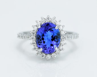 2.88 ct Tanzanite Gold Ring with Natural Diamonds/IGI Certified wedding ring/engagement ring/ anniversary gift for her