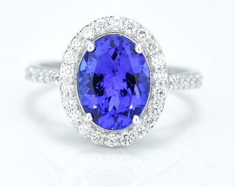 3.15 ct Tanzanite Gold Ring with Natural Diamonds/IGI Certified wedding ring/engagement ring/ anniversary gift for her