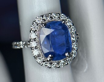 18K Gold halo ring/IGI Certified 3.83 ct Burma origin sapphire-1.01ct natural ghvs diamond engagement/wedding /anniversary ring