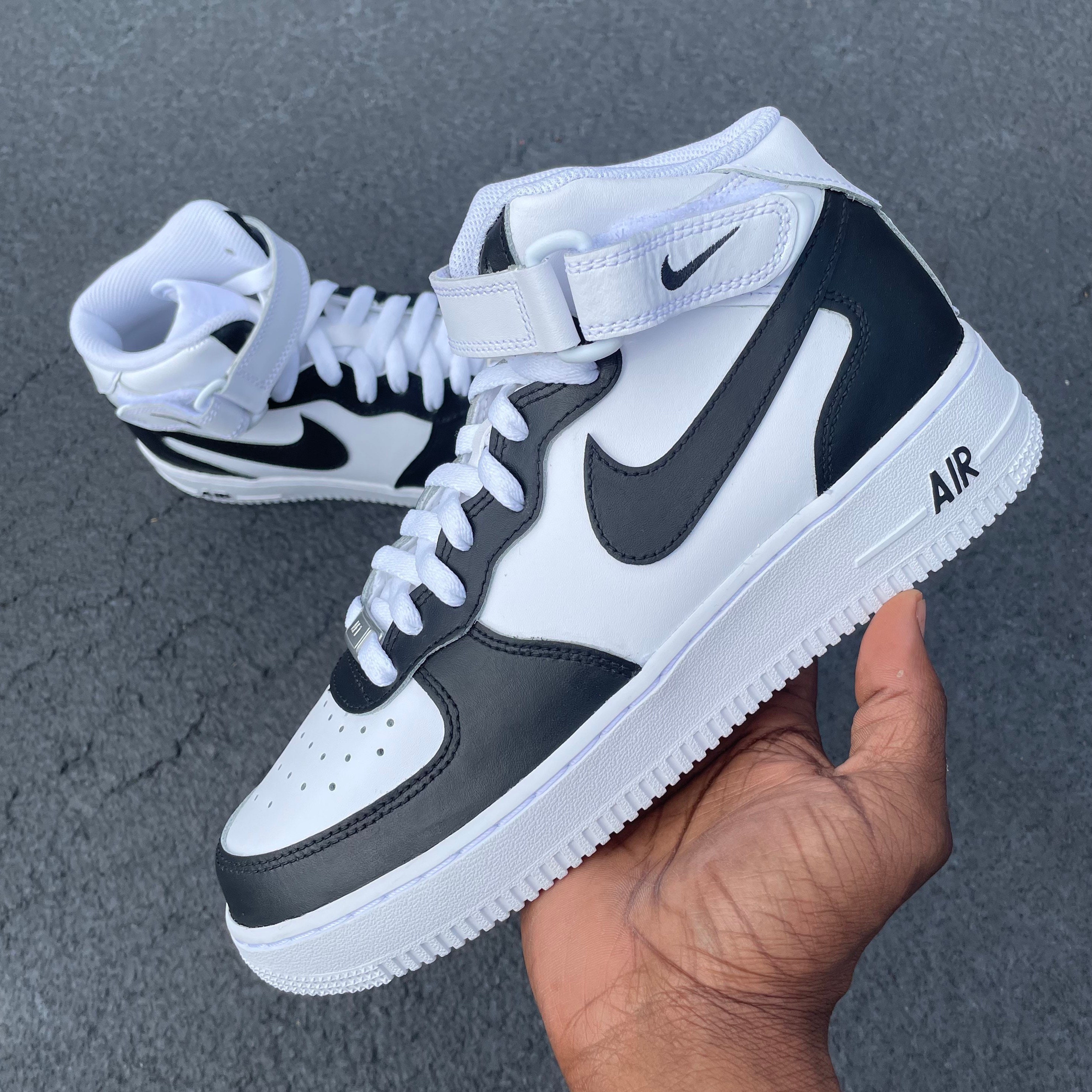 Pre-owned Black And Gray Custom Air Force 1 Mid/high Sneakers-brand