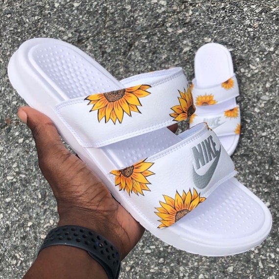 custom sunflower nike slides