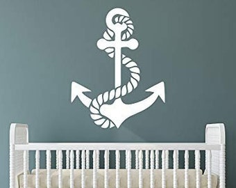 Nautical Wall Decal | Anchor and Rope Vinyl Nursery Decor | Large 22 in x 28 Sailing Decor | Nautical Theme Wall Sticker for Kids Play Room